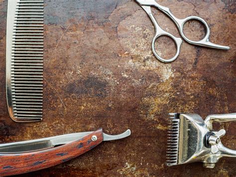 On A Rusty Surface Are Old Barber Tools Vintage Manual Hair Clipper
