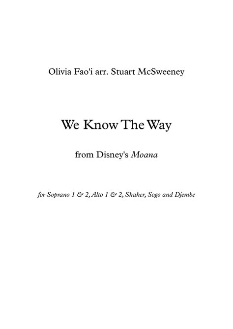 We Know The Way Arr Stuart Mcsweeney Sheet Music Opetaia Foa I Lin Manuel Miranda Ssa Choir