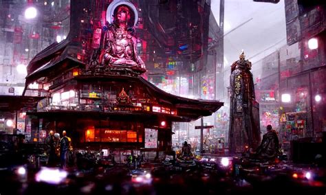 A Buddhist Temple In Cyberpunk Shinjuku Deepdream