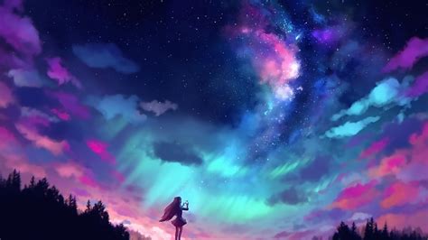 2560x1440 Anime Girl And Colorful Sky 1440p Resolution