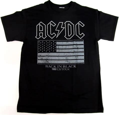 Acdc Back In Black T Shirt Acdc Flag 1980 Us Tour Tee Hard Rock Adult