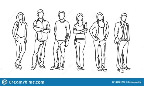 Continuous Line Drawing Of Diverse Group Of Standing People Stock