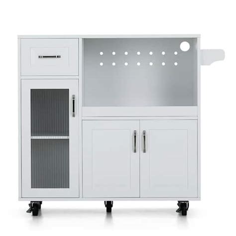 Phi Villa Ivory White Rolling Utility Kitchen Cart Storage Cabinet With