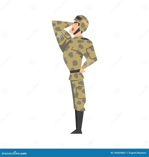 Army Soldier Saluting Military Man Character In Camouflage Combat