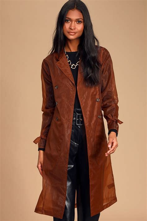 On The Scene Brown Sheer Trench Coat Casual Chic Style Trench Coat Trench Coat Jackets