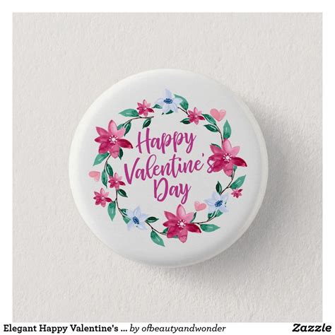 Elegant Happy Valentines Day Floral Pin Button