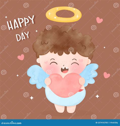 Cupid Baby Curly Child Boy Angel Cartoon Hug Heart Valentines Day Stock