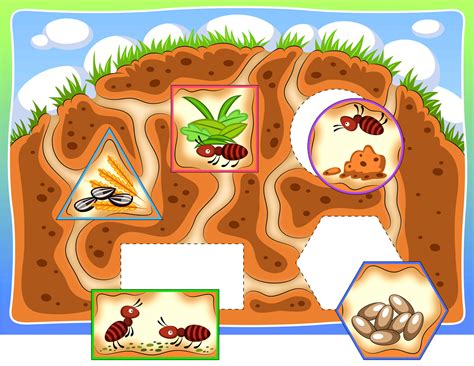 Printable Ant Hill Shape Matching Activity