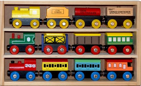 Wooden Train Set 12 Pcs Magnetic Includes 3 Engines Toy Train Sets For