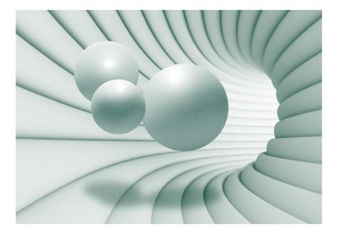 Wall Mural Spatial Abstraction Light Mint Tunnel With Three Spheres