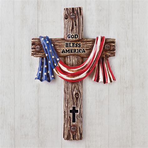 God Bless America Hand Painted Cross With Draped Flag Hand Painted Wall