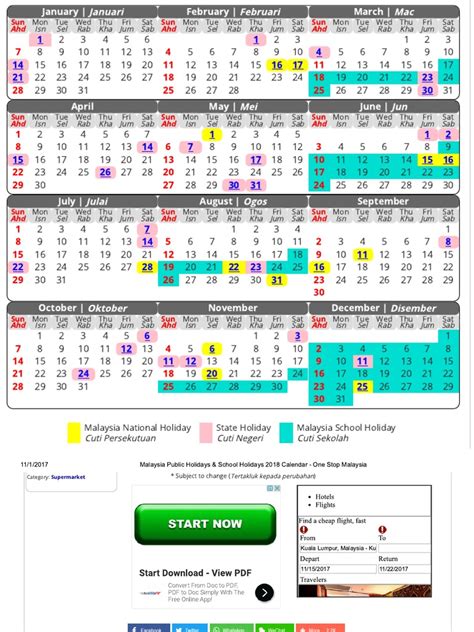 5 compulsory days and 6 elective days. Malaysia Public Holidays & School Holidays 2018 CalendaR ...