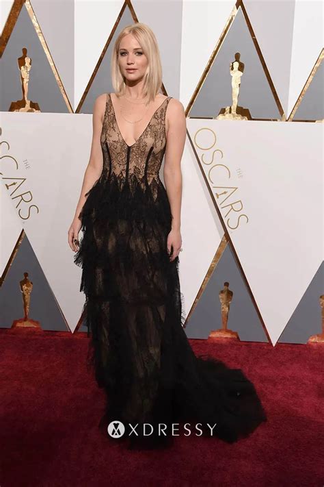 Jennifer Lawrence Black Tiered Lace Nude Dress Xdressy
