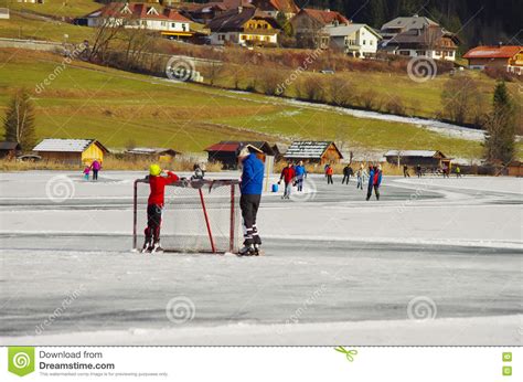 Weissensee In Winter Hockey And Ice Skating Editorial Image Image Of Activity Lifestyles