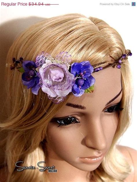 40 sale purple flower headband tiara flower headband bridal headband woodland headband