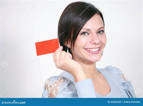Girl With A Red Card Stock Photo Image Of Beautiful 30306530