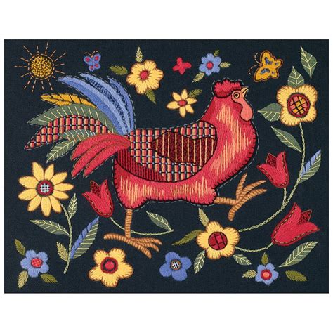 Dimensions Crewel Embroidery Kit Rooster On Black Background Michaels
