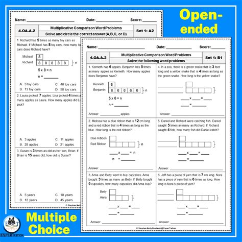 Multiplicative Comparison Word Problems Worksheets Set 1 Made By