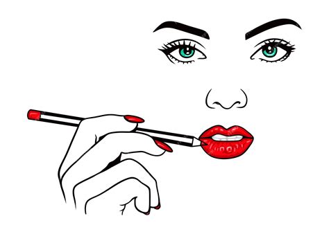 premium vector beautiful woman applying lipstick red lips pencil beauty vector illustration