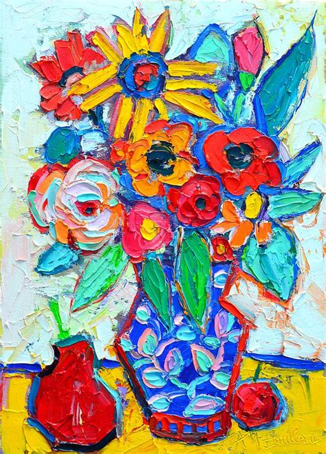 Abstract Still Life Colorful Flowers And Fruits Painting By Ana Maria