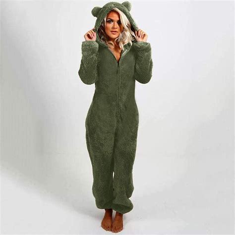 Jumpsuit Damen Kuschelig Teddy Fleece Winter Einteiler Overall Anzug