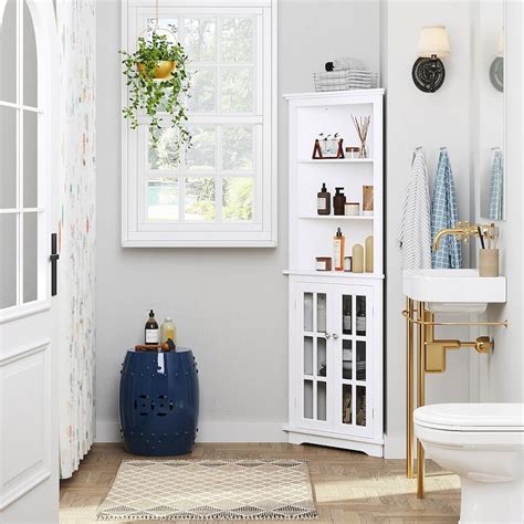 Spirich Home Bathroom Tall Corner Storage Cabinet Floor Slim Display