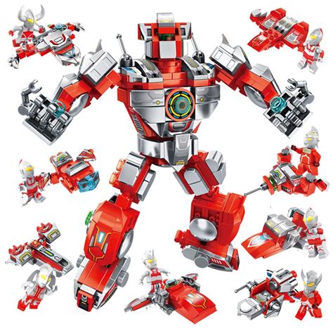 Kids Toys Diy Puzzle Brick Stacking 8in1 Robot Ultraman Educational