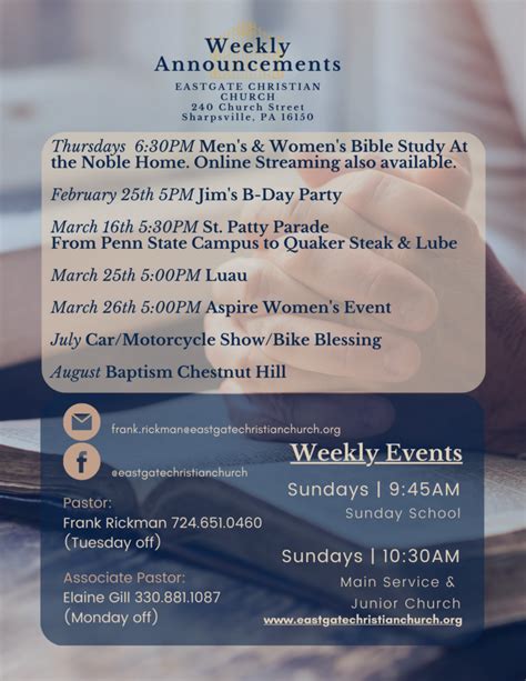 Weekly Announcements Eastgate Christian Church