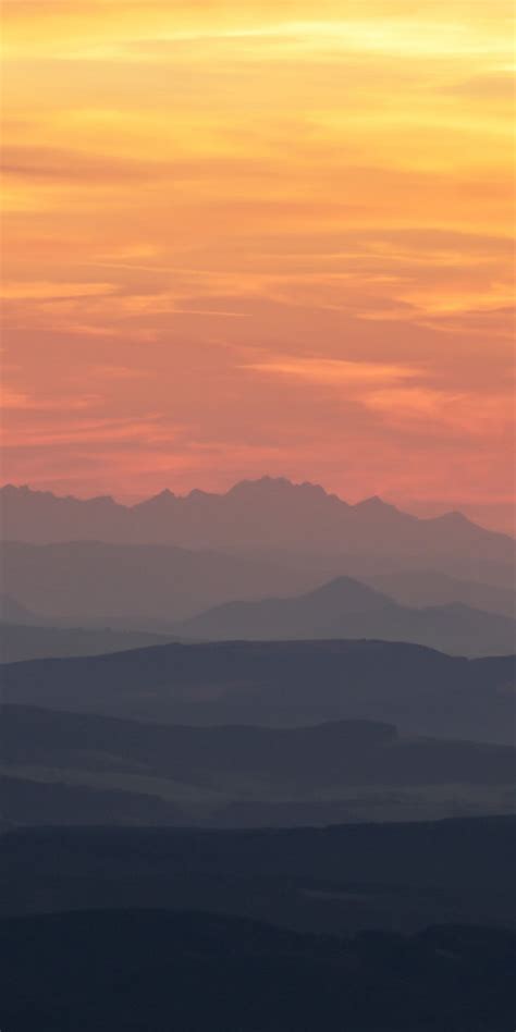 Sunset Horizon Mountains Minimal Nature 1080x2160 Wallpaper