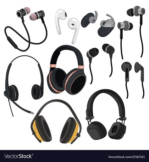Set Headphones Collection Various Devices Vector Image