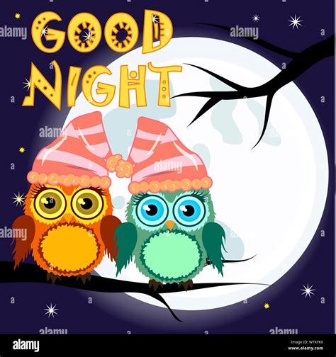 Good Night Card With Full Moon And Cute Owl Stock Vector Image And Art