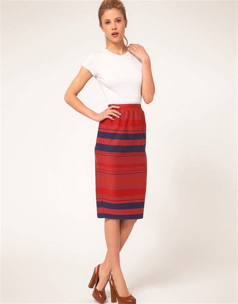 Asos Design Asos Stripe Midi Pencil Skirt