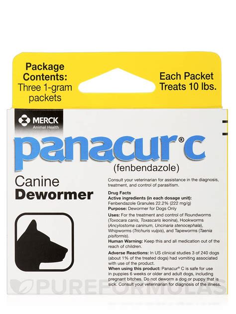 For the treatment of parasitic infections due to the following internal parasites panacur suspension 10% is compatible with trichlorfon which can be used concurrently for the treatment of infections with stomach bots (gasterophilus spp.). Panacur® C (fenbendazole) Canine Dewormer (Treats 10 lbs ...