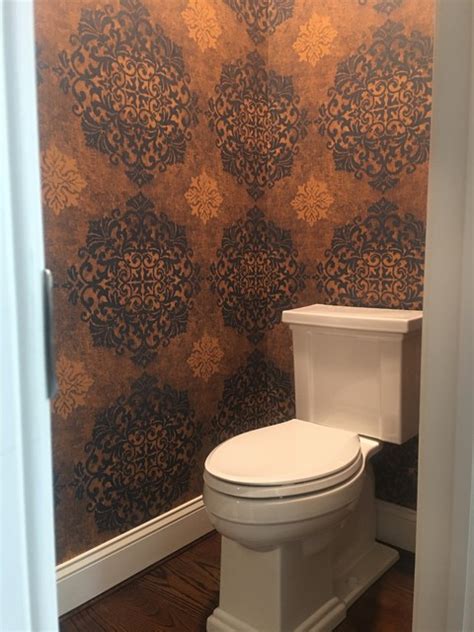 Elegant Wallpaper In Half Bath Eclectic Powder Room New York By
