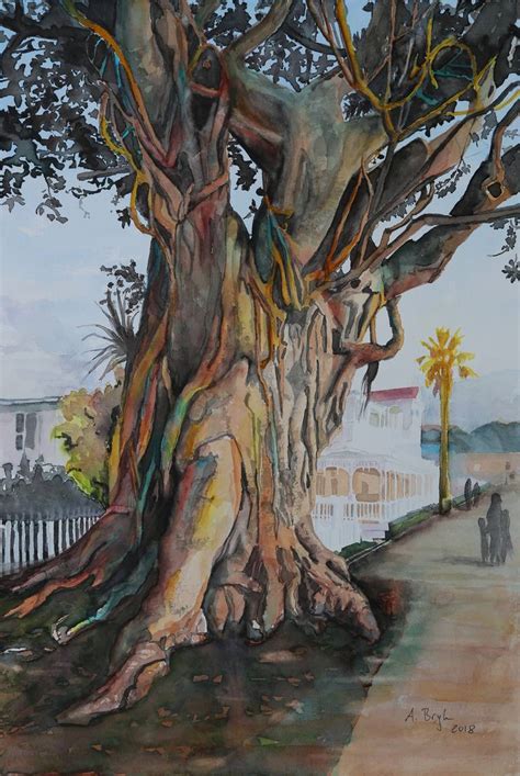 Moreton Bay Fig Tree Russell New Zealand Painting By Andrea Lacher