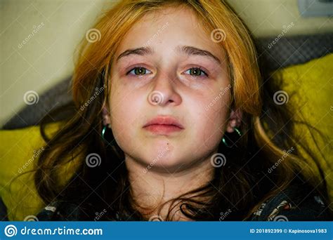 Little Sad Girl After Crying Crying Little Beautiful Girl With Sad