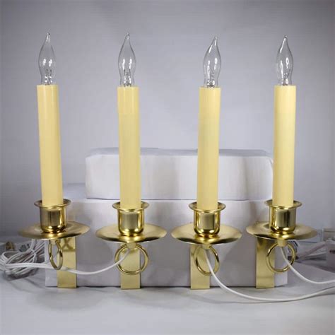 12 In Electric Christmas Window Candles With Brass Holder Set Of 4