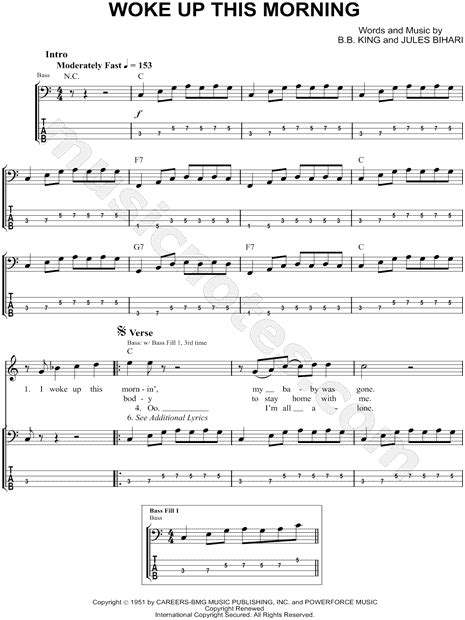 Bb King Woke Up This Morning Bass Tab In C Major Download And Print