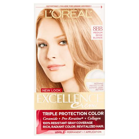 L Oreal Paris Excellence Creme Permanent Triple Protection Hair Color 8bb Medium Beige Blonde
