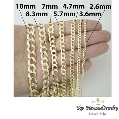 14k Authentic Solid Yellow Gold Curb Cuban Link Chains 15mm To 7mm