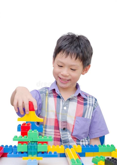 Happy Boy Playing With Building Blocks Stock Image Image Of Child