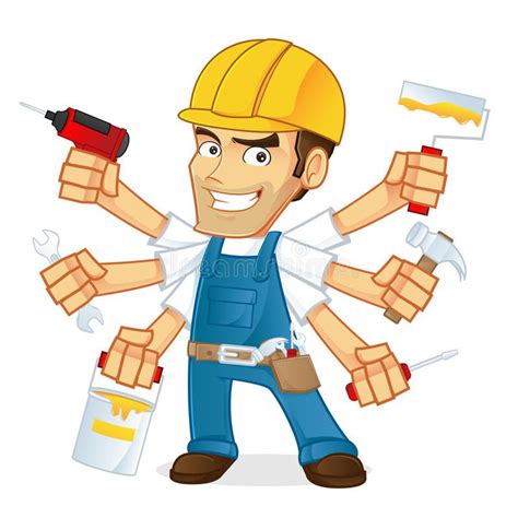 Handyman Holding Multiple Tools Stock Vector Illustration Of Mascot