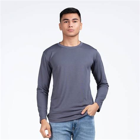 Boxy Microfiber Round Neck Long Sleeves Plain T Shirt Grey