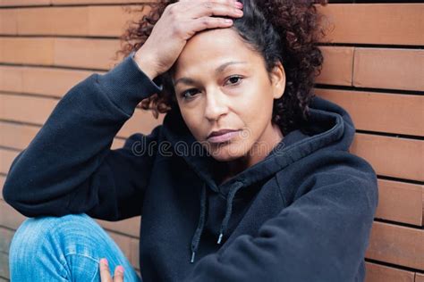 Alone And Sad Girl Portrait On Brick Wall Stock Photo Image Of Drugs