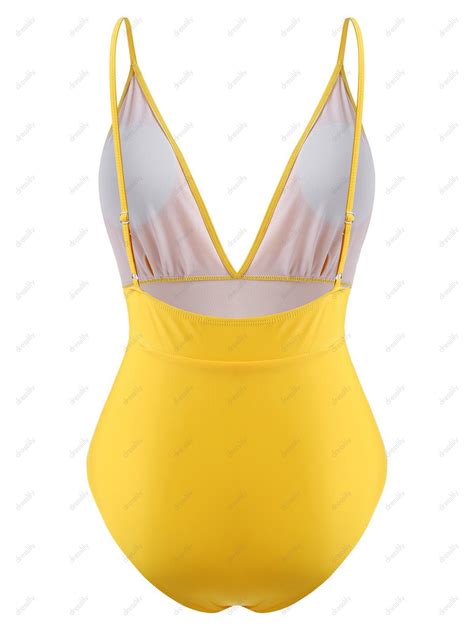 31 Off 2021 Plus Size Plunging Backless One Piece Swimsuit In Yellow