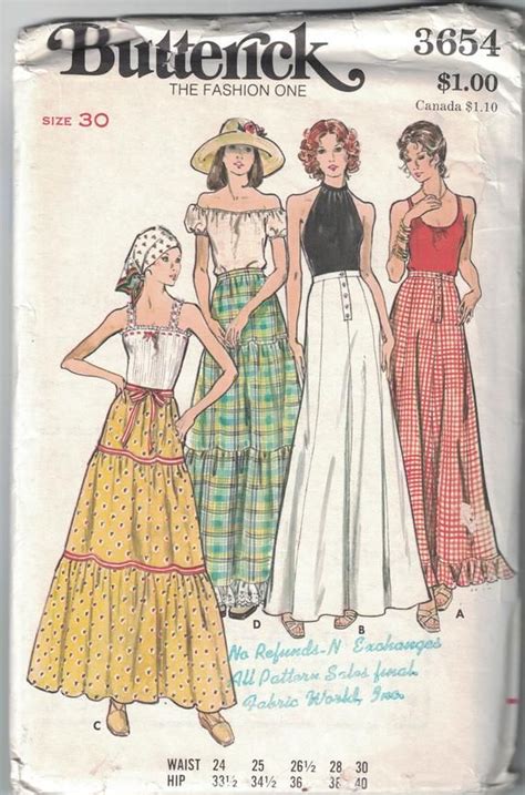 70s Vintage Boho Prairie Skirt Sewing Pattern 1970s Uncut Butterick