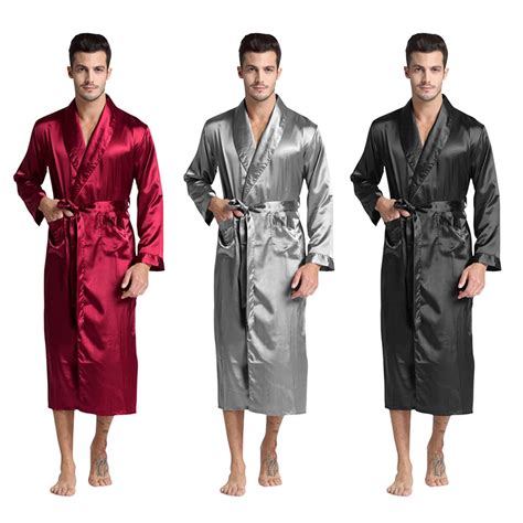 Mens Clothing Mens Silk Satin Long Robes Bathrobe Nightgown Pajamas