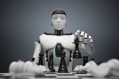 Humanoid Robot Is Playing Chess Artificial Intelligence Concept 3d