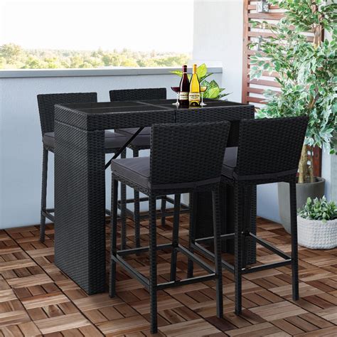 Gardeon Outdoor Bar Set Table Chairs Stools Rattan Patio Furniture 4
