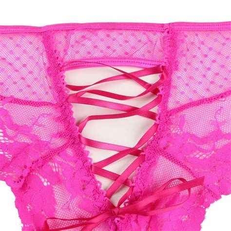 Womens Sexy See Thru Lace High Rise Cross Strap Strappy Brazilian Knickers Ebay